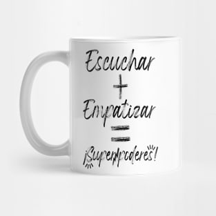 The formula to have superpowers. Back to school with superpowers. Phrase in Spanish. Mug